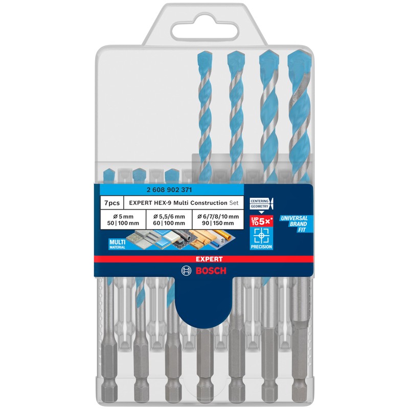 Bosch 7 x Expert HEX-9 Multi Construction Drill Bit Set