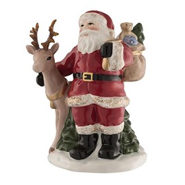Aynsley Santa and Reindeer Figurine, White, China, 6" x 8" x 6"