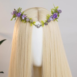 MOSTORY Purple Elf Crown Headpiece - Fairy Crowns for Women Fairycore Aesthetic Cosplay, Flower Woodland Headband with Butterflies for Renaissance Renfaire Accessories Forest Wedding