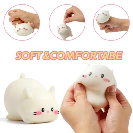 Cat Stress Balls, Cute Cat Squishy Toys for Kids and Adults, Stress Relief Sensory Toys (White), Fidget Toys Squishy Suitable Boys Girls, Animal Dough Squishies Squeeze Toys, Party Favors for Kids