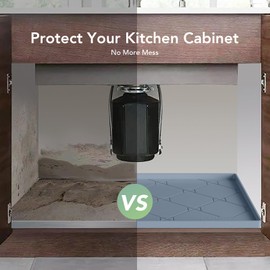 Under Sink Mat, Under Sink Mats for Kitchen Waterproof, 31"x22" Silicone Under Kitchen Sink Liner Mat, Flexible Under Sink Drip Tray for Kitchen Bathroom, Thick Under Sink Rubber Mat with Lip, Grey