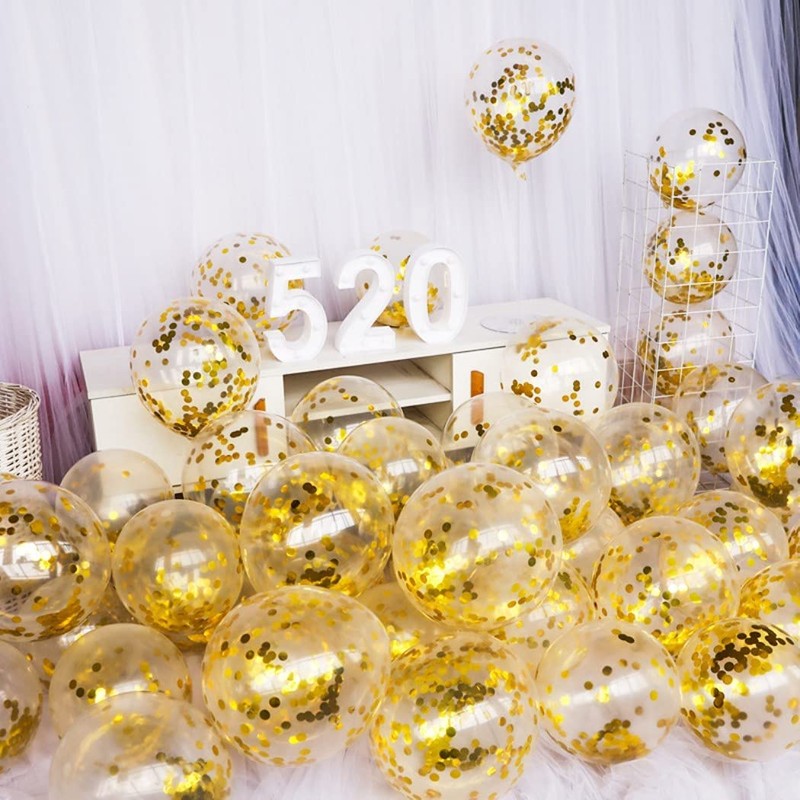 HappyHome 20pcs Confetti Balloons Translucent Glitter Latex Balloons (Gold)