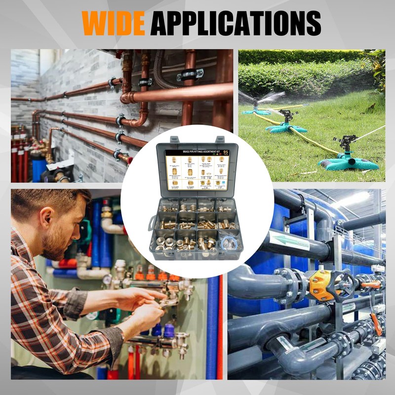 95PCS Brass Pipe Fittings Assortment Kit NPT Adapter,Hex Nipple,Hex Coupling,Reducer