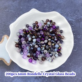 Honkoolly 200pcs Crystal Glass Beads 6mm Faceted Rondelle Glass Beads with Hole Glass Spacer Beads for Bracelets Necklace Earring DIY Jewelry Making Craft(Purple Series)