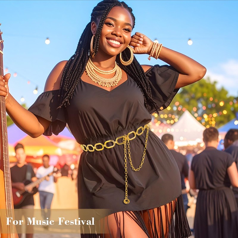 Gold Chain Belt for Women, Adjustable Metal Gold Waist Chains,