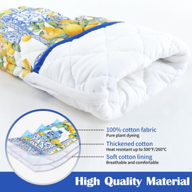 Arquiel Oven Glove and Pot Holder Lemon Set of 2, 100% Cotton Cooking Gloves, Heat Resistant Kitchen Glove for Cooking, Baking, Barbecuing, Gift