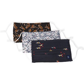 Original Penguin Reusable Pleated Woven Fabric Face Masks (Pack of 3, Assorted Prints and Colors), Tiger Pack, One Size