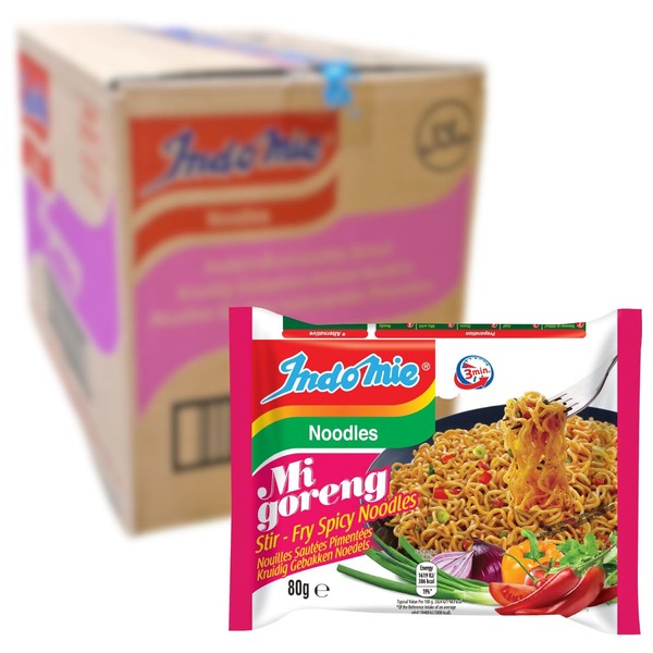 Indomie Mi Goreng Instant Noodles, Halal Certified, Hot & Spicy, 40 Count (Pack of 1)