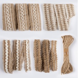 Fyshird 4 Rolls Jute Ribbon Natural Wide 2 cm 4 cm Hessian Ribbon Burlap Gift Ribbon Vintage Decorative Ribbon for DIY Gift Wrapping Wedding Decoration Crafts Home Decoration