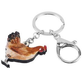 WEVENI Statement Acrylic Floral Chicken Rooster Key Chains Rings Farm Jewelry for Women Girls Bag Charms Gifts (Chicken L)