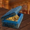 BHAVATU Handmade Blue Mango Wood Jewellery Box with Engraving Tree