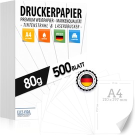 Printer Paper A4 80 g White - 500 Sheets - Premium Paper Pure White - DIN A4 - 21 x 29.7 cm - Copy Paper, Laser Printer & Inkjet for University, Photography, Presentations Ideal for Office & Office