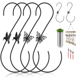 4PCS Metal Hummingbird Feeder Hook,Stainless Steel Bird Feeder Hook Hanger 12-Inch,Tree Branch Hook,Metal Hanging S Hooks,Plant Hangers Outdoor for Hang Bird Feeder,Wind Chimes,Lanterns,Hanging Plants