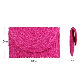 EVEOUT Women's Woven Straw Handbag Summer Clutches Purse Beach Vacation Bag Rose red