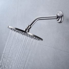 9 Inch Angled Shower Arm Brushed Nickel, Curved Shower Head Pipe with Flange, Bathroom Shower Neck Stainless Steel Wall Mounted Extension Extender Rain Rod