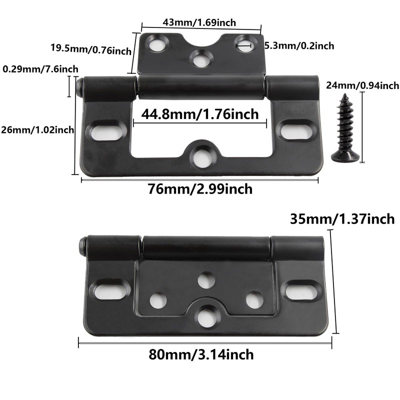 bociloy 6Pcs 3 Inch Non-Mortise Hinge, Black Bifold Door Hinges