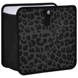 Oarencol Black Leopard Car Trash Can, Foldable Hanging Car Trash Bag, Small Waterproof Car Accessories Garbage Bin Cheetah Print