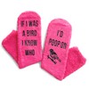 HAPPYPOP Funny Socks for Women, Fuzzy Pink Socks Bird Gifts