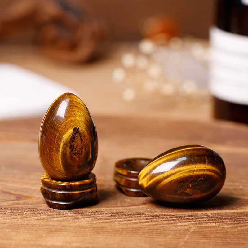 dssmboom Polished Tiger Eye Crystal Egg with Stone Base Healing