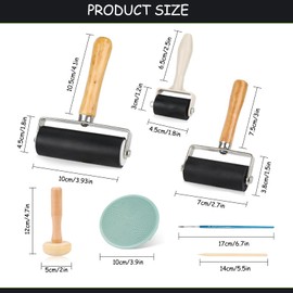 Brayer Roller for Crafts, 3 PCS Rubber Roller Paint and Ink Hand Roller Tool with 1 Mushroom Roller 1 Plastic Stamp Making Pressure Plate Painting Brushes