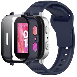 QHBAMD Band and Case for Gabb Watch 3, Soft Silicone Strap with Full Protective Cover, Breathable Replacement Wristband (Midnight Blue)