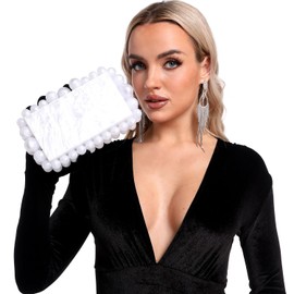 Boutique De FGG Acrylic Marble Prom Clutch Purse Women Beaded Evening Bag Bridal Wedding Party Chain Shoulder Handbag,Mini, White, Small