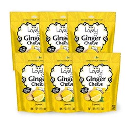 Lovely Candy Co. Lemon Ginger Chews, Made with Real Ginger, Individually Wrapped Ginger Candy, 5 Ounce (Pack of 6) | Gluten-Free, Non-GMO, NO Artificial Ingredients, NO High Fructose Corn Syrup | Simply Made with 4 Ingredients!