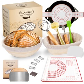 Banneton Bread Proofing Basket - Sourdough Starter Kit Banneton Sourdough Proofing Basket Set of 2, Sourdough Bread Baking Supplies for Making Baking Fermentation (9" Round & 10" Oval, 8 Accessories)
