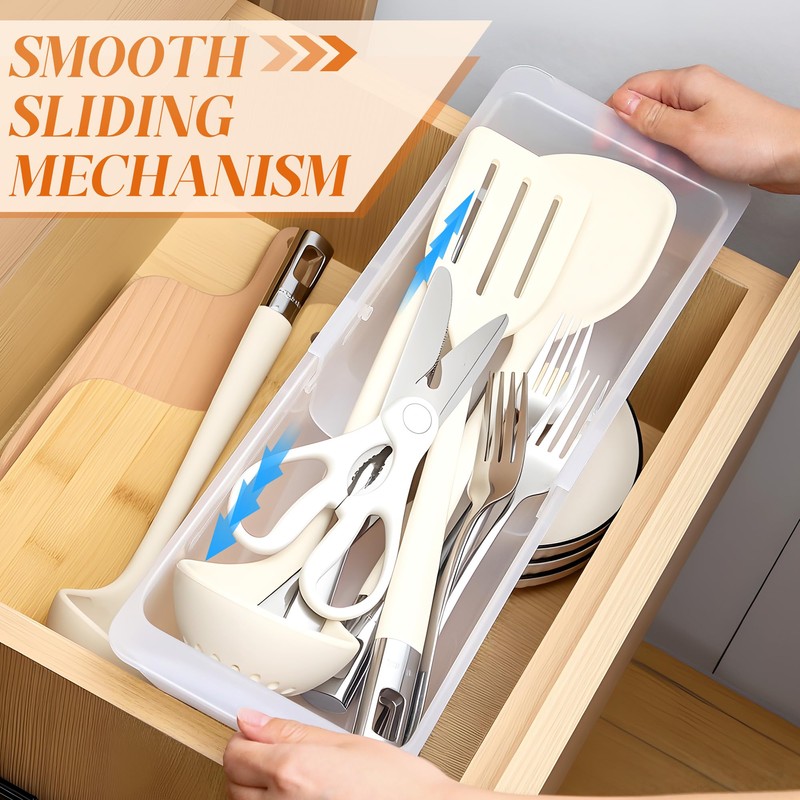 Gulfmew 1 Pack Deep Drawer Organizer Bins, Adjustable Sliding Drawer