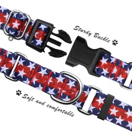 Hikiko American Flag Martingale Collar with Buckle Adjustable Soft Nylon Dog Collars for Small Medium Large Dog (Star,Large)