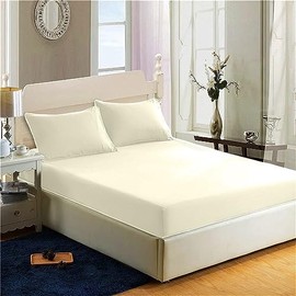 200 Thread Count 100% Egyptian Cotton Fitted Sheet - 16"/40cm Extra Deep Fitted Bed Sheet - Luxury Ultra Soft Bottom Sheet - Deep Pocket Stretches Up to 16" (Cream, King)