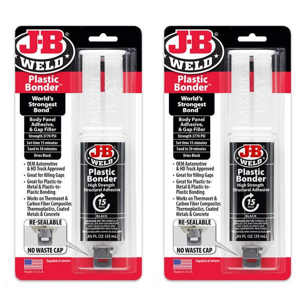 J-B Weld Plastic Bonder Black 25ml Syringe - 2 Pack (50139-2), 25 ml - 2 Pack