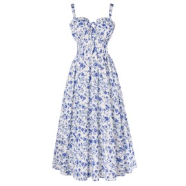 Corset Dress for Women Floral Flowy Summer Dress Cottagecore Sundress 2025 Blue Line Flower M