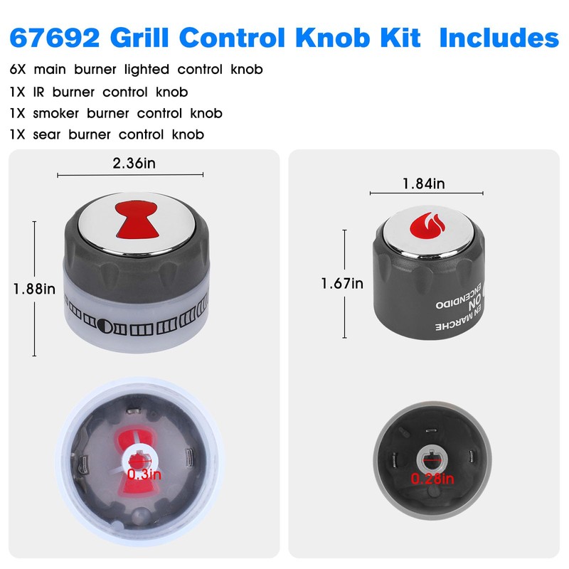 67692 Grill Control K nobs Kit Replacement Weber Summit 660