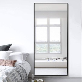 self Full Length Floor Mirror 71"x32" Large Rectangle Wall Mirror Standing Hanging or Leaning Against Wall for Bedroom, Dressing and Wall-Mounted Thin Frame Mirror - Black