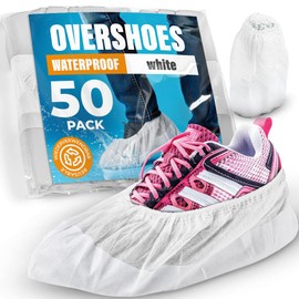 ISC Hygiene & Safety 50 Overshoes/Shoe Covers Boot Protectors, Premium, 9 Grams Extra Strong, Thick Anti-Slip Sole Liquid-Proof, Frustration-Free, Disposable (Pack of 50 Overshoes, white)