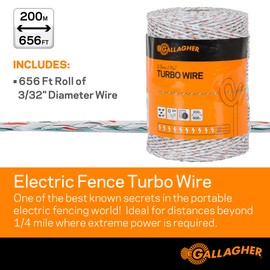 Gallagher Electric Fence Turbo Wire | 9 Mixed Metal Strands for 40x More Conductivity and Extreme Power | Ideal for Long Portable Fences | UV, Rust Resistant | 3/32" Diameter Turbowire | 656 Foot