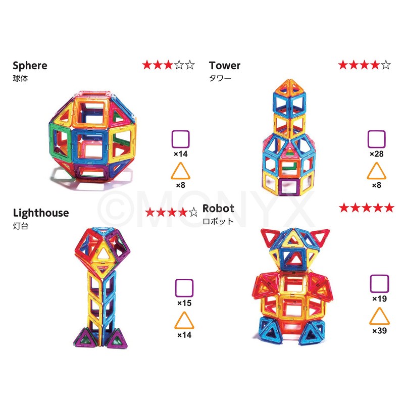 MONYX Magnetic Blocks, 84 Pieces, Educational Toy, Puzzle, Domestic Product