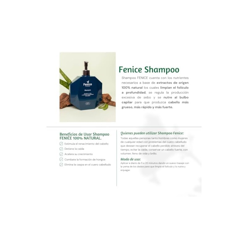 FENICE Shampoo Anticaida, Ayuda a Reducir la Caída del Cabello
