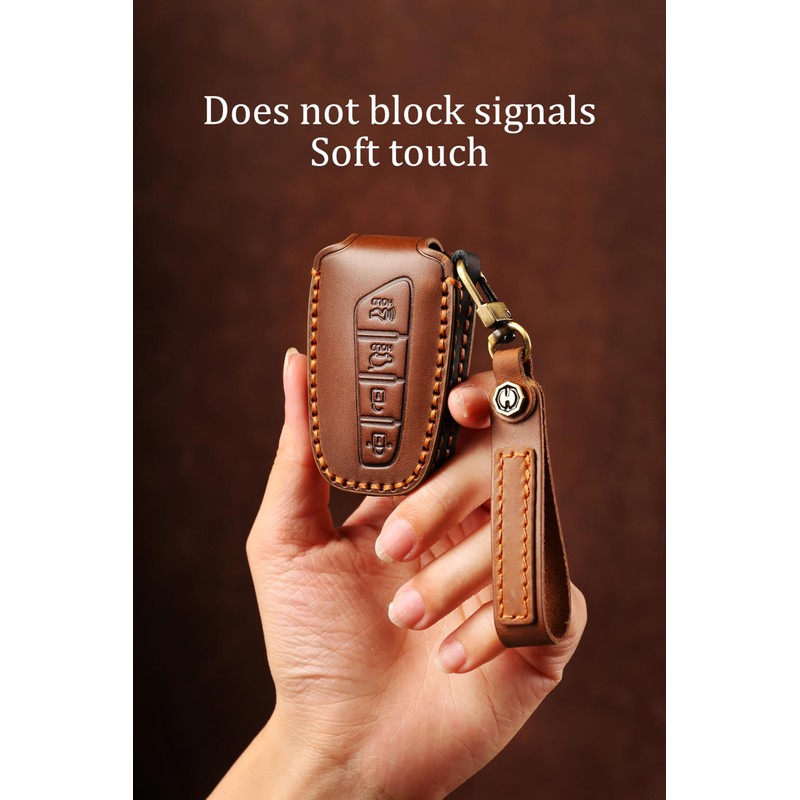 HIBEYO Fit for Hyundai Leather Key Fob Cover Compatition with