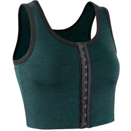 XUJI Cotton Breathable Buckle Short Chest Breast Binder Trans Lesbian Tomboy (G, XL) Green