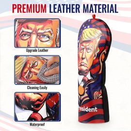 President Golf Head Covers, Funny Driver Headcover, Premium Leather Golf Club Covers for Club Protective, Golf Gift Accessory for Man