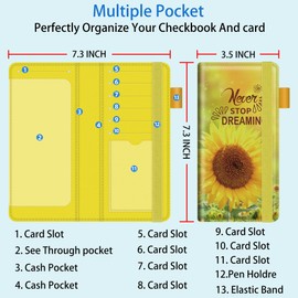 bvya 2 PCS Checkbook Covers for Men & Women with RFID Blocking, Premium Printed Leather Checkbook Holder Slim Wallets with Pen Holder & Built-in Clear Plastic Divider for Duplicate Checks