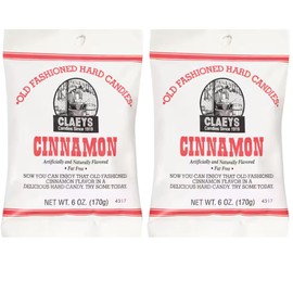 Claey's Old Fashioned Hard Candies - 6 oz Peg Bags (Pack of 2) - Naturally Flavored, Fat Free Vintage Candy Drops (Cinnamon)