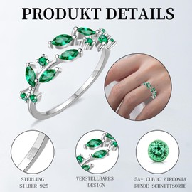 HEEYA Ring Sterling Silver 925 Rings for Women Leaf Branch Ring with 5A Cubic Zirconia Open Adjustable Finger Ring Hypoallergenic Thumb Rings Unisex Jewellery with Gift Box