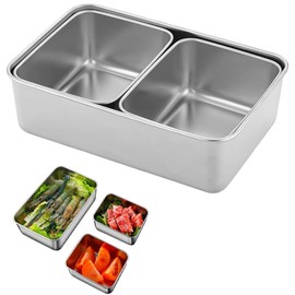 Liroyal Square Shaped Bat (Set of 3), Deep Stainless Steel Storage Containers with Lids, Stainless Steel Storage Containers with Lids, Space Saver, Rust Resistant, Temporarily Storage, Food Dividing,