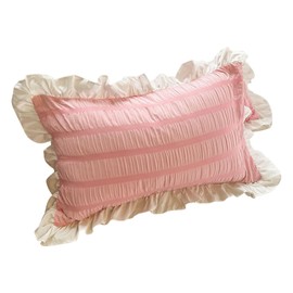 Ruffled Pillow Shams 19x29 Inch, Striped Ruffle Pillow Covers, Soft Decorative Princess Style Pillowcases for Bed & Home Decor, Fiber Material, Pink