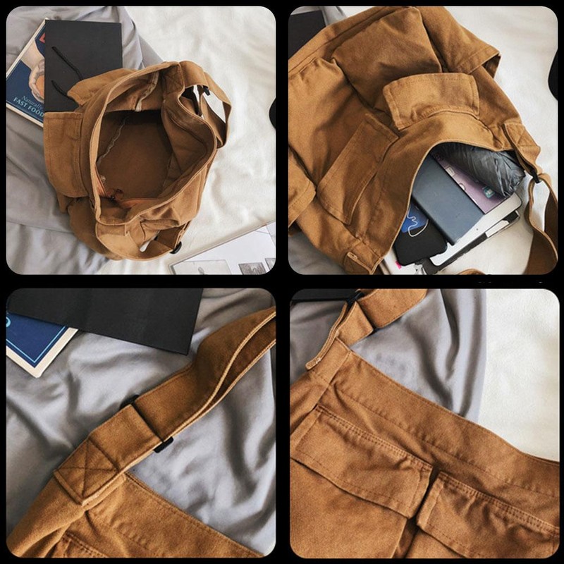 Canvas Messenger Bag Large Capacity Hobo Crossbody Bag with Multiple
