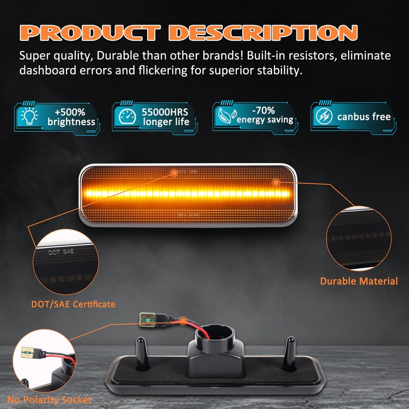 AreLokpri LED Front Side Marker Lights Compatible with Dodge Ram