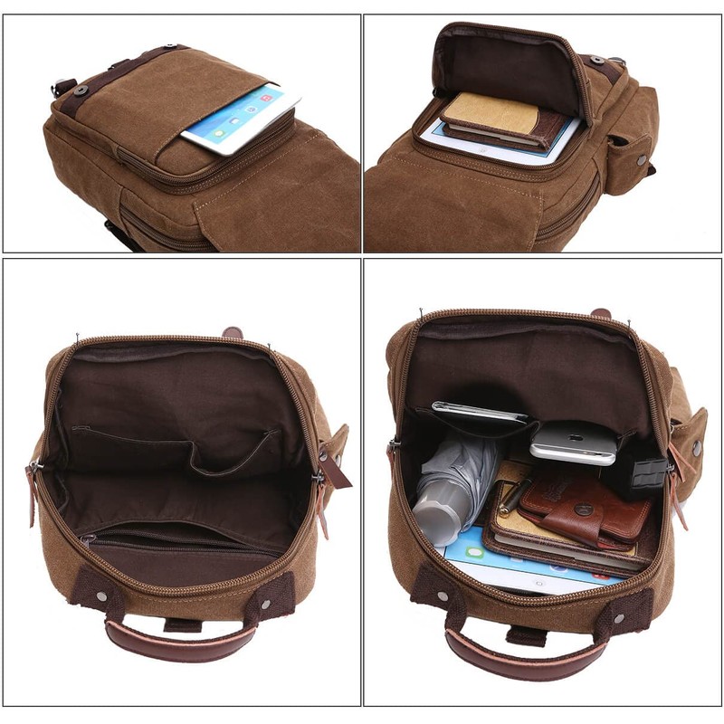 WTiger Canvas Backpack Unisex Medium Size Casual Shoulder Bags Travel